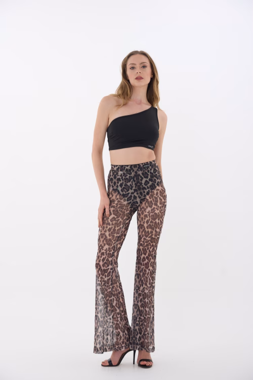 Transparan İspanyol Paça Pantolon Leopar